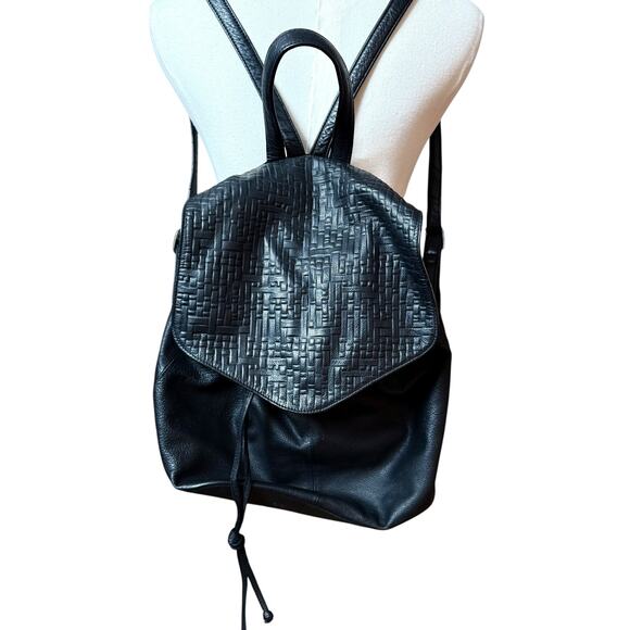 Day & Mood Black 100% Leather Backpack Retro Preowned in Clean Condition